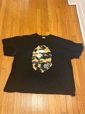 Bape Black Tee with Yellow and Green Camo Ape Head
